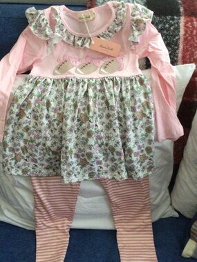 Marie Nicole’ Pink Floral Football Applique Kids Matching Set NWT